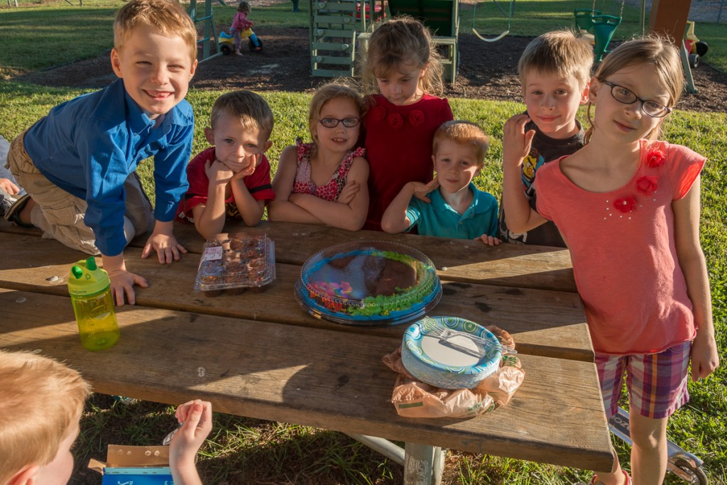 We shared birthday brownie-cookie-cake with everyone at the playground. They were more than willing to help us make the dragon disappear.